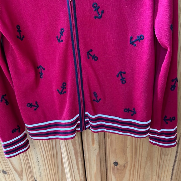 Talbots Sweater Red with Anchor Embroidery Full Zip 100% Cotton Women's Small - Picture 7 of 7